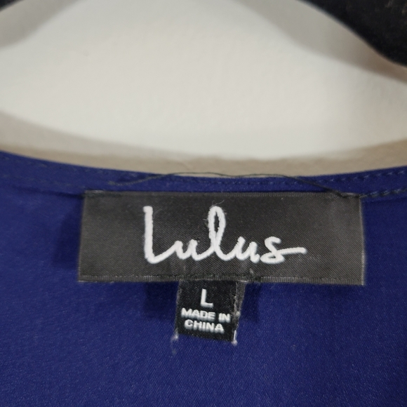 LULU'S navy blue bell sleeve genuine wrap lined flowy mini dress - Picture 7 of 13